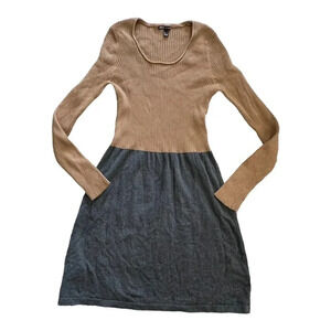 MNG by Mango Brown Gray Color Block Sweater Dress L